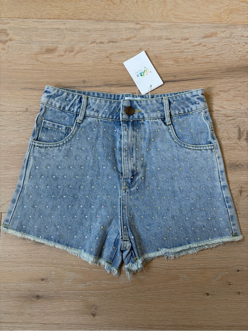 Lola + The Boys Rhinestone Denim Shorts Girls Size 14 NWT $58 Heart Pockets*U15 - Picture 2 of 4